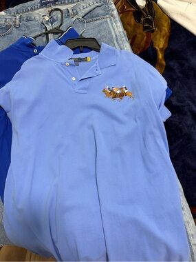 Ralph Lauren Sky Blue Polo with Multicolor Pony Player Patch
